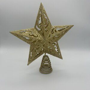Kurt Adler Unlit Gold Glittered 5-Point Star Christmas Treetop, 8"